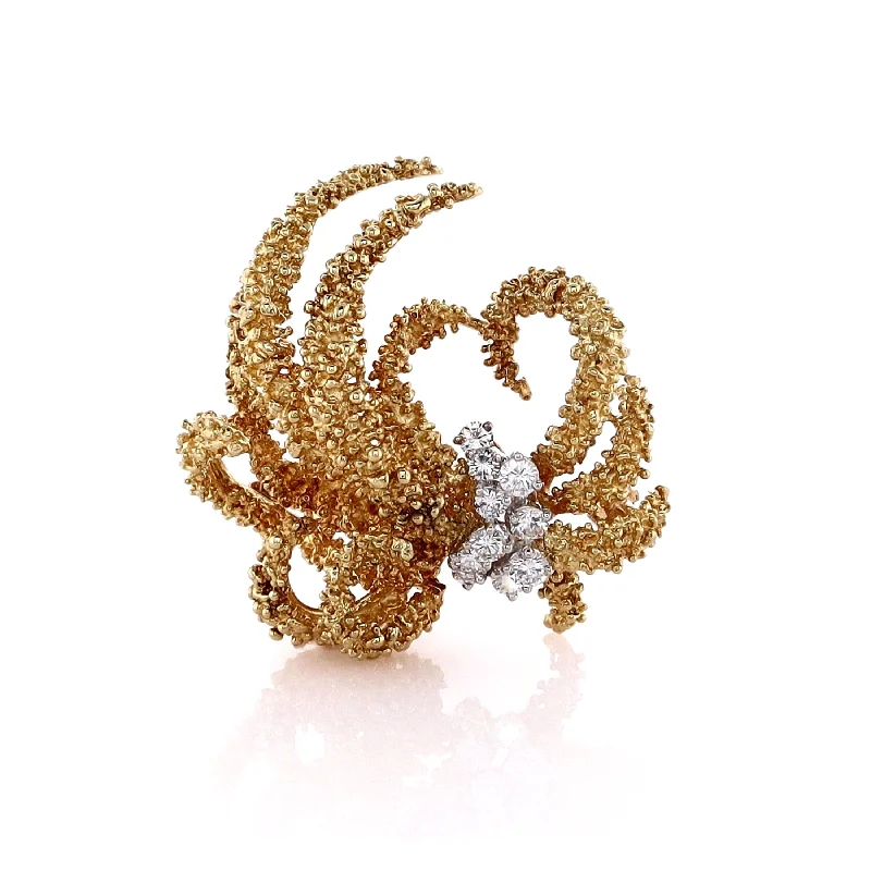 round brooches for women-Estate 18k Two Tone Tentacles Design Diamond Brooch