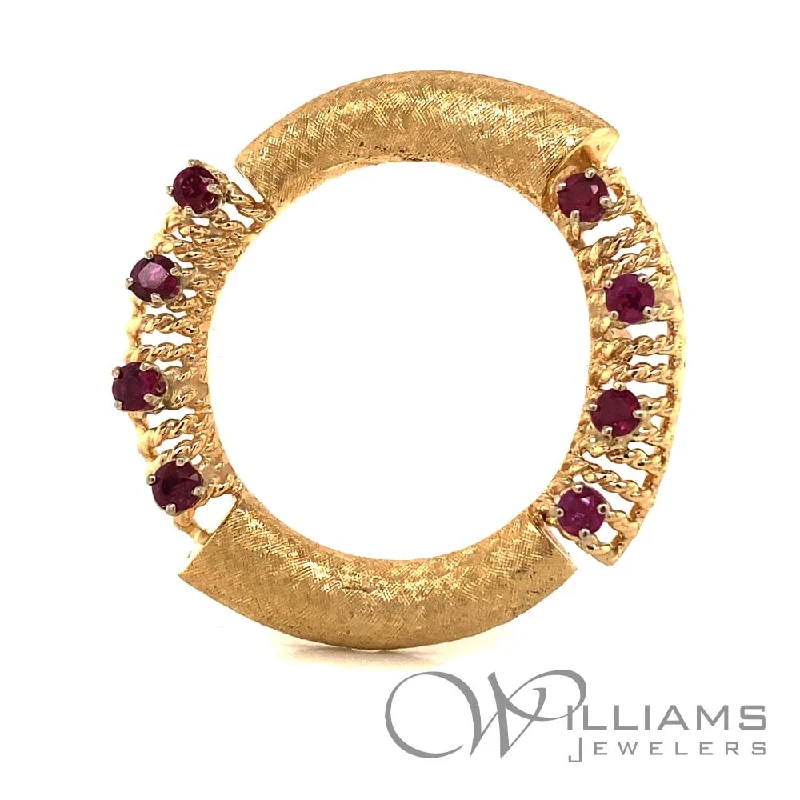 gold-tone brooches for women-Retro 14 Karat Ruby Brooch