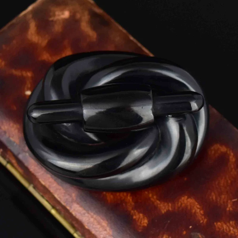 Christmas brooches for women-Antique Victorian Carved Whitby Jet Lovers Knot Brooch