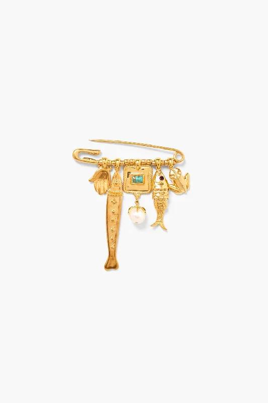 romantic brooches for women-Fish Brooch Yellow Gold