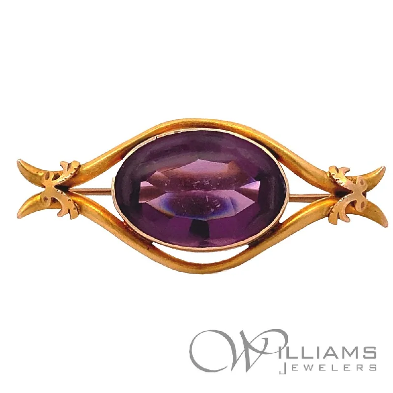 summer brooches for women-Antique 10 Karat Amethyst Brooch