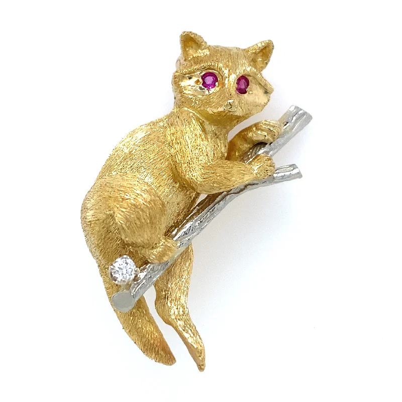 costume brooches for women-Estate18K Raccoon Brooch