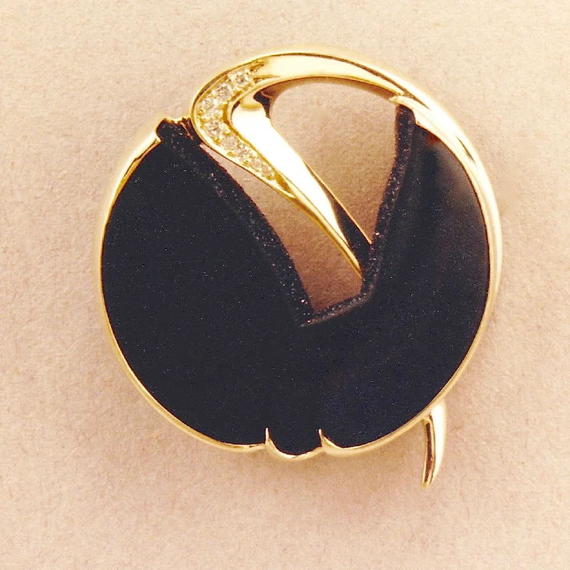 small brooches for women-Druse Black Onyx Brooch