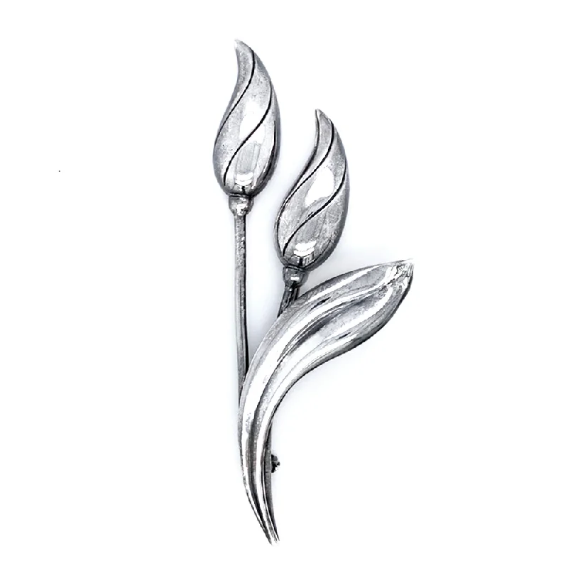 brooch pins for women-Sterling Silver Set of Brooch & Earrings - "Flowers & Leaves"