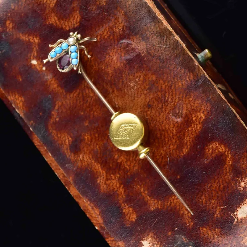 trendy brooches for women-Antique Fly Stickpin Brooch in 14K Gold