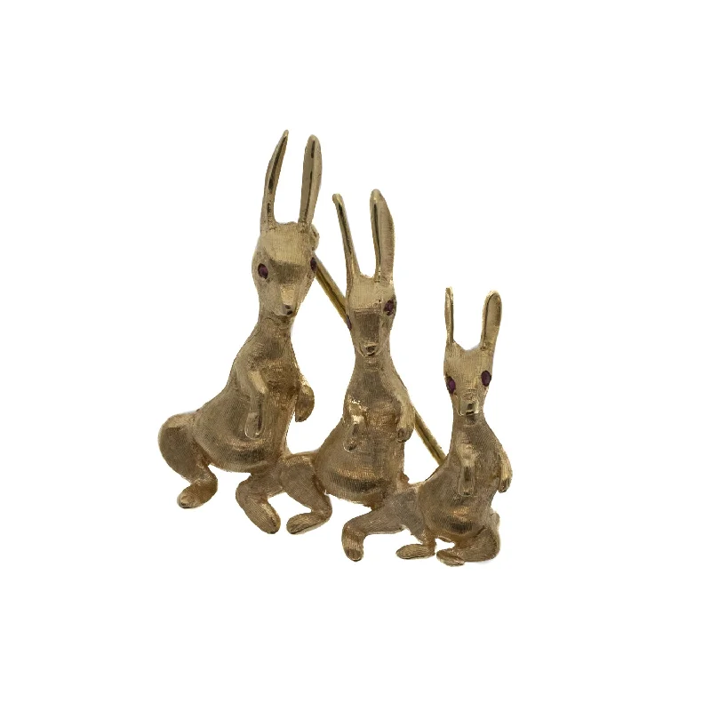 animal-shaped brooches for women-Three Rabbit Natural Ruby Pin/Brooch