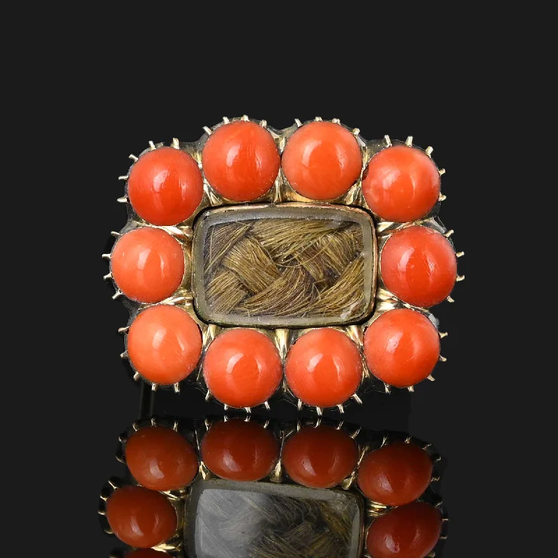 geometric pin brooches for women-Antique Georgian 10K Gold Coral Brooch Locket