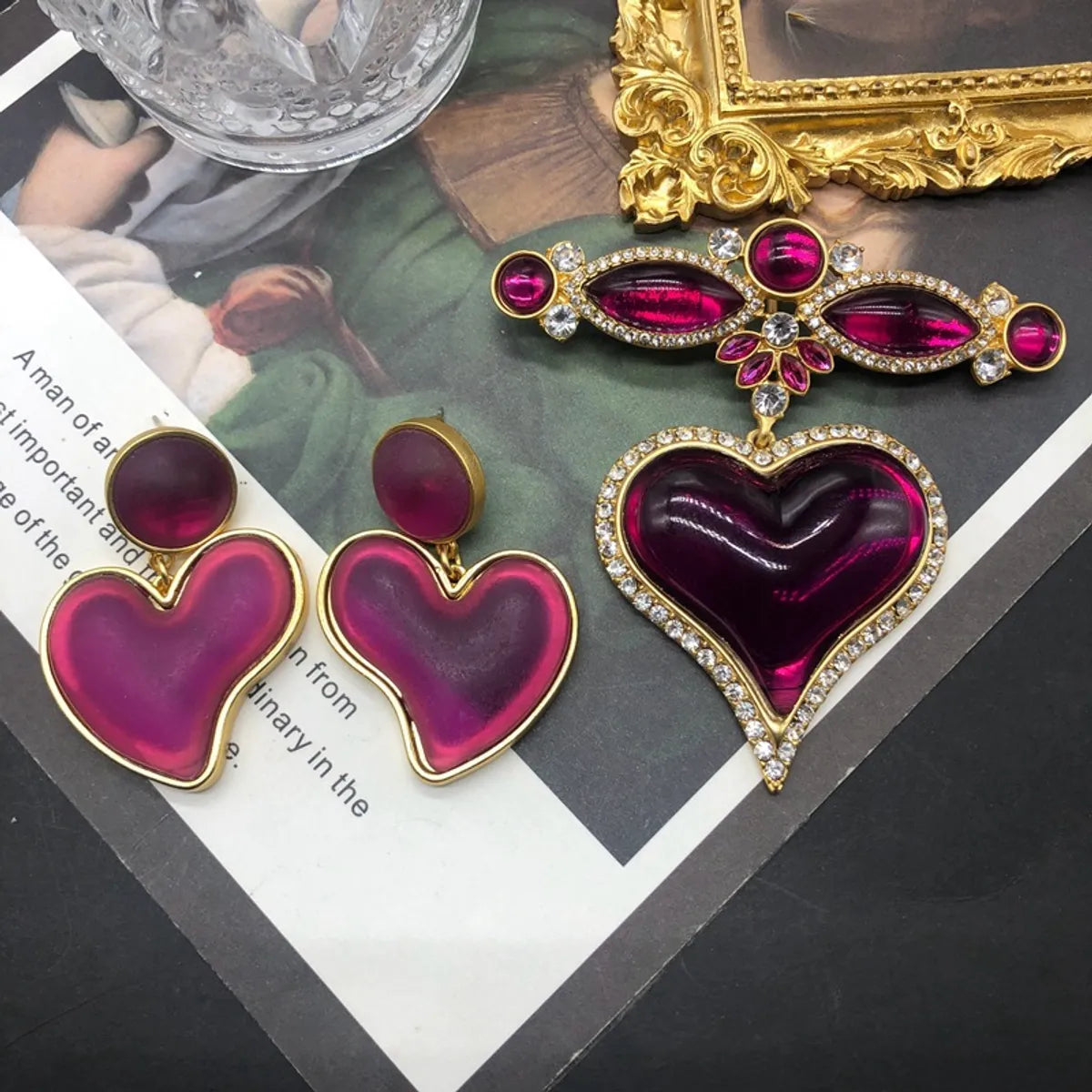 statement brooches for women-Cute Heart Shape Bow Knot Alloy Inlay Artificial Rhinestones Women's Earrings Brooches