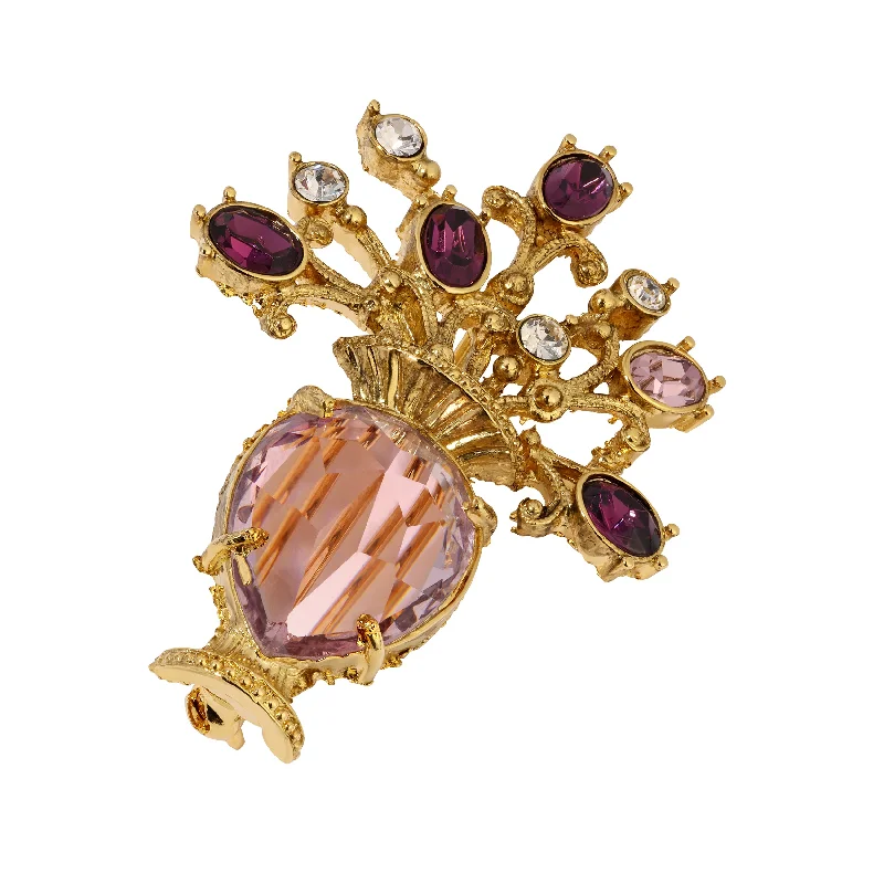 small brooches for women-1928 Jewelry Imperial Amethyst Flower Crystal Vase Brooch