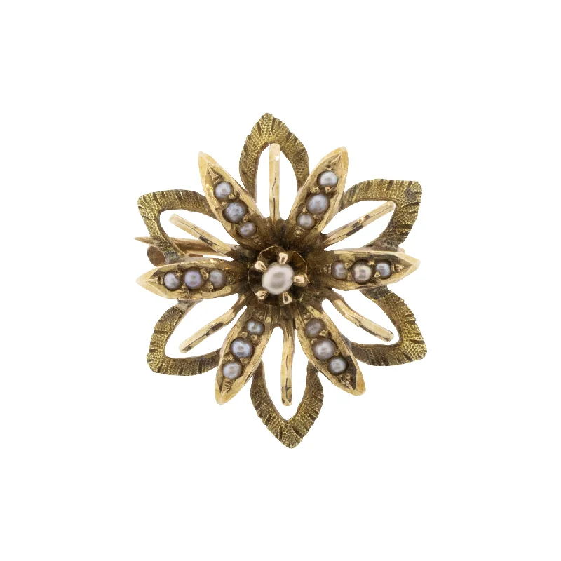 boho brooches for women-Victorian Seed Pearl Flower Brooch