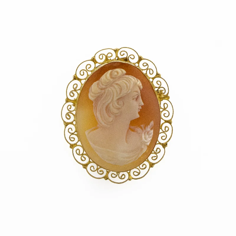 moon-shaped brooches for women-Convertible Shell Cameo Pendant & Brooch